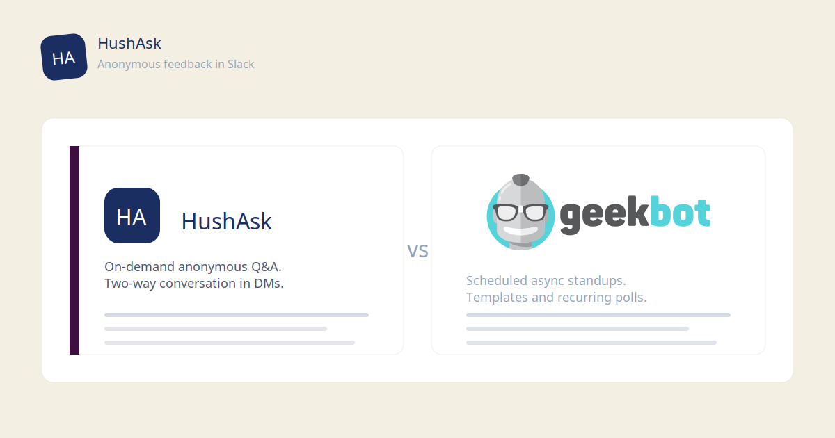 HushAsk vs Geekbot: Anonymous Standups vs Anonymous Q&amp;A